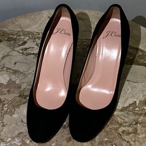 *J.Crew Black Suede Pumps with Chunky Wood Heels